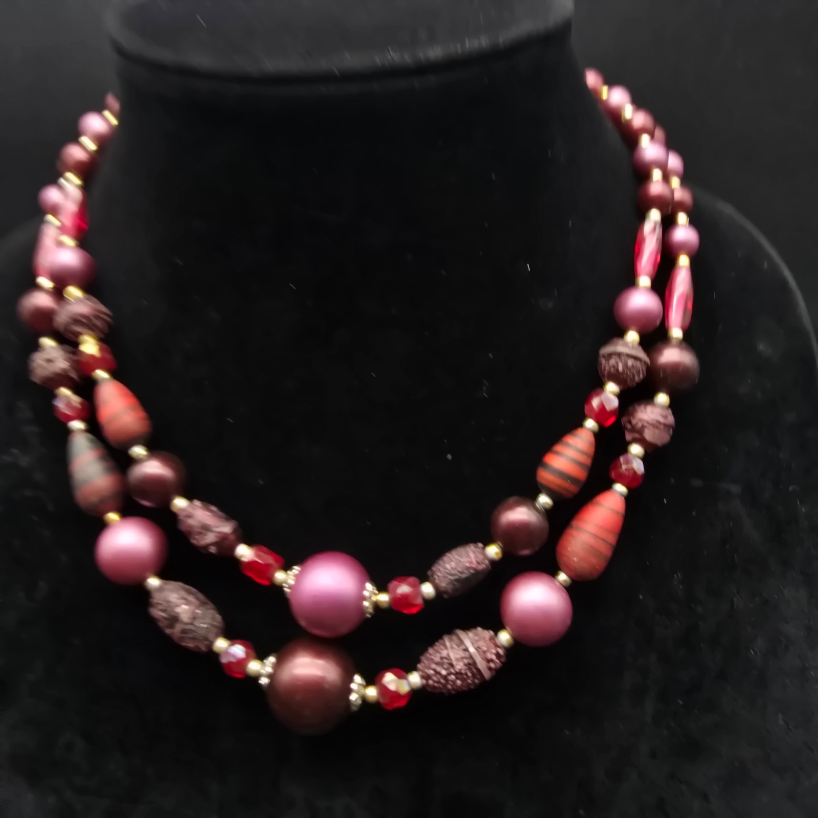 Vintage Japan Purple Red Beaded Necklace Double Strand Multi Layer 26$